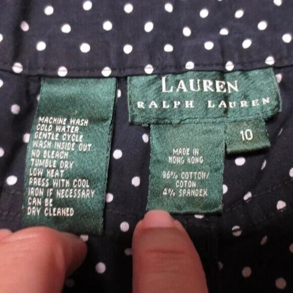 LAUREN-RALPH LAUREN womens PANTS navy WHITE POLKA DOT circles CAPRI SIZE 10 - Picture 5 of 7